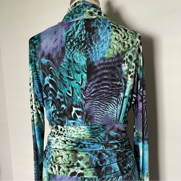 Marc Bouwer abstract feather print long sleeve jersey dress size S - Picture 2 of 7